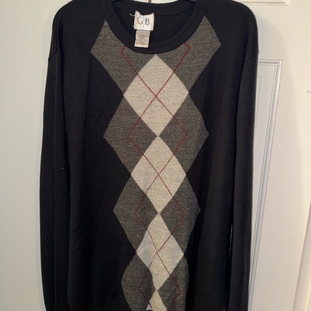 Geoffrey Beene Men's Black Argyle Sweater